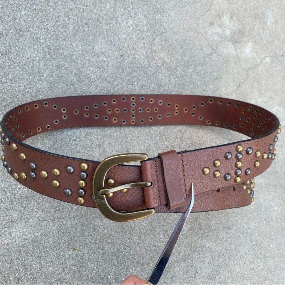 Vintage Unworn Y2K Brown Studded Genuine Leather Boho Belt